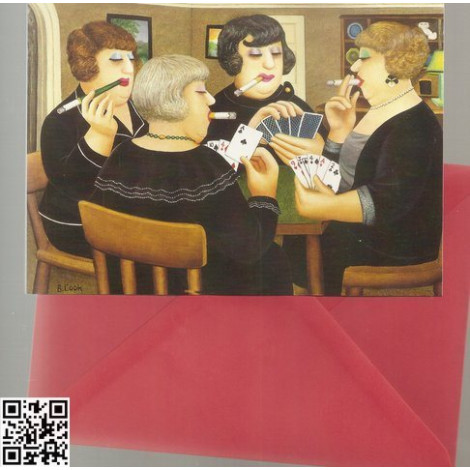 edle Gross-Karte mit rotem Umschlag "4 rauchende Bridgespielerinnen"
